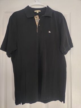Burberry London Black Polo with Signature Check Placket